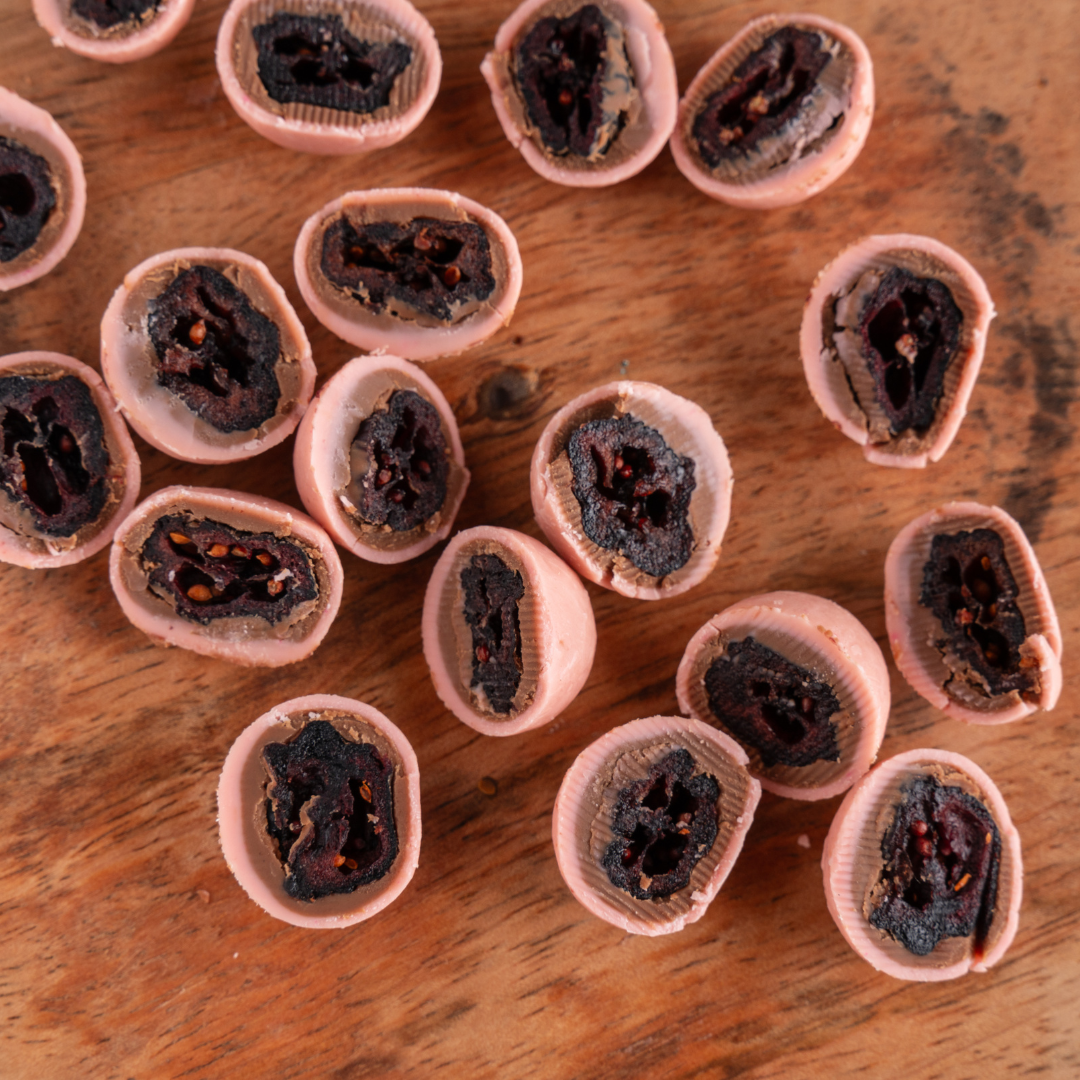 Cranberry-infused cheesecake chocolate treats