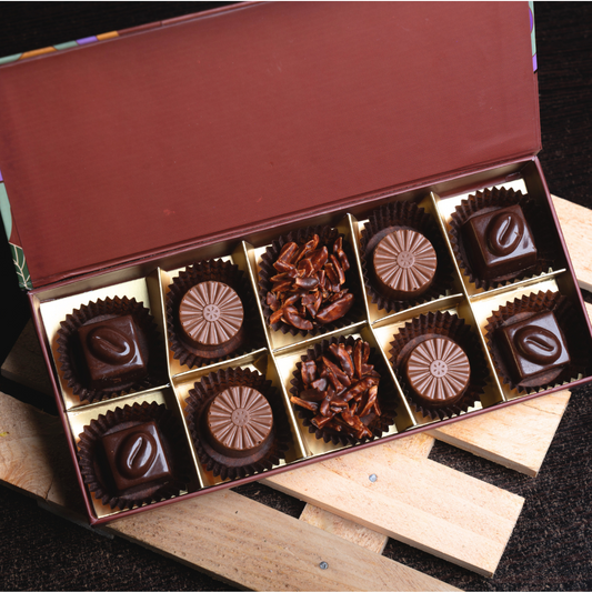 Elegant box of assorted chocolates with milk, dark, and white varieties