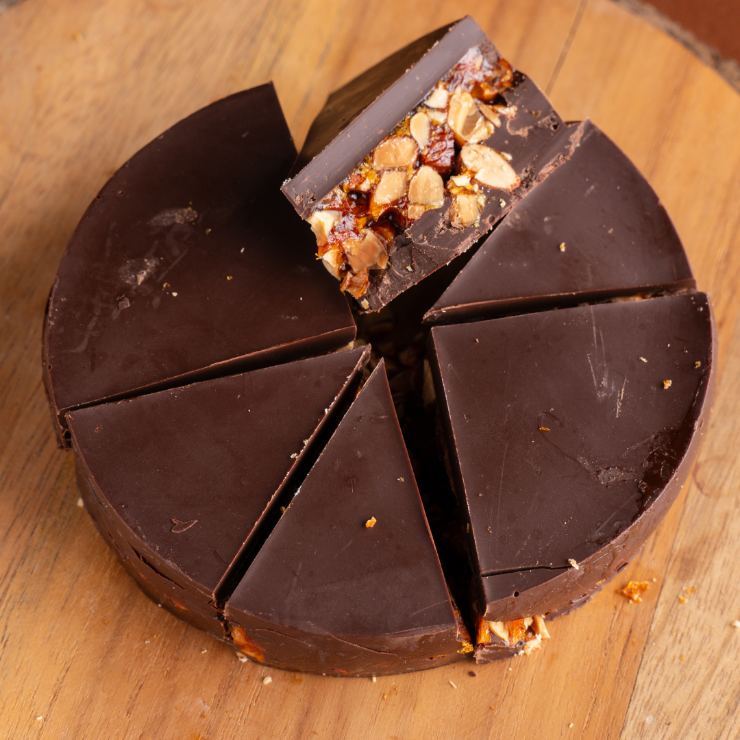 Handcrafted almond florentines dipped in rich chocolate