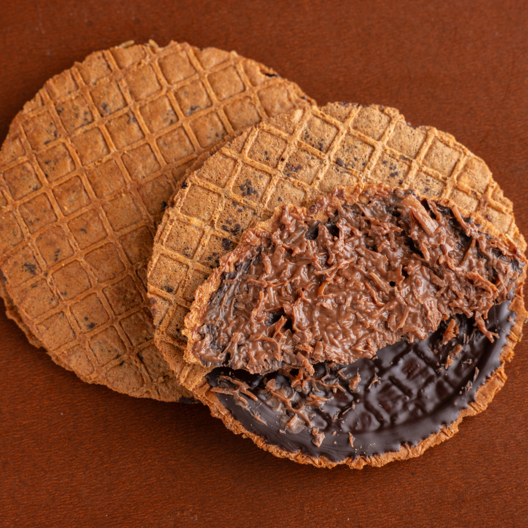 Artisanal waffle thins with chocolate glaze"